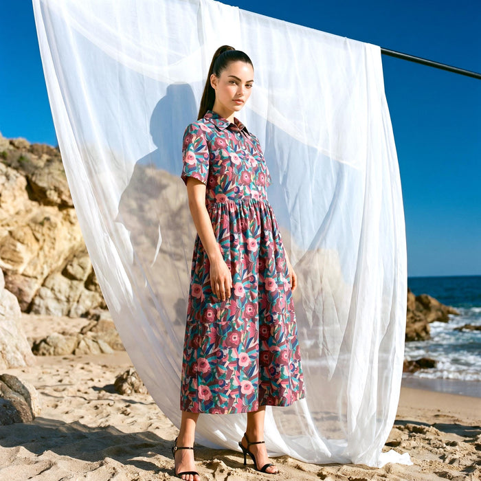 Liberty London Collared Kimono Sleeves Shirtdress, Handmade Botanical Womenswear, Sustainable Slow-fashioned Clothing, Personalised Dress