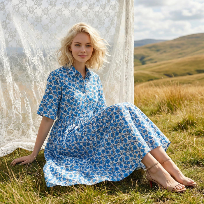 Liberty London Collared Kimono Sleeves Shirtdress, Handmade Botanical Womenswear, Sustainable Slow-fashioned Clothing, Personalised Dress