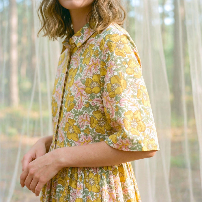Liberty London Collared Kimono Sleeves Shirtdress, Handmade Botanical Womenswear, Sustainable Slow-fashioned Clothing, Personalised Dress