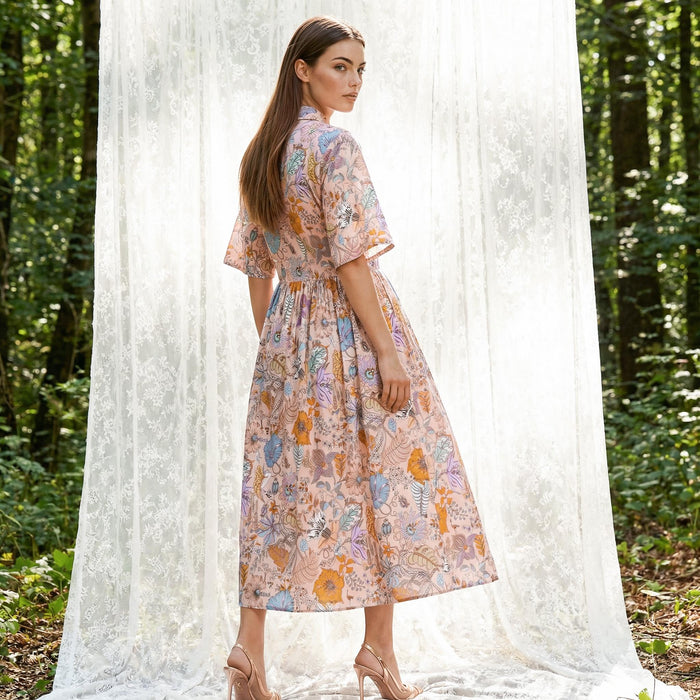 Liberty London Collared Kimono Sleeves Shirtdress, Handmade Botanical Womenswear, Sustainable Slow-fashioned Clothing, Personalised Dress