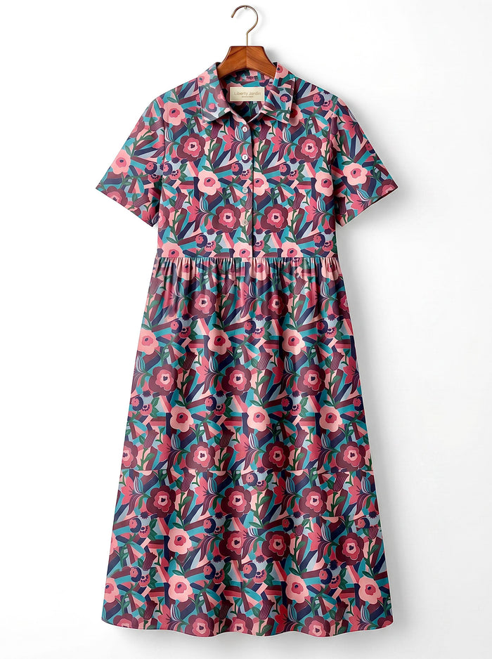 Liberty London Collared Kimono Sleeves Shirtdress, Handmade Botanical Womenswear, Sustainable Slow-fashioned Clothing, Personalised Dress