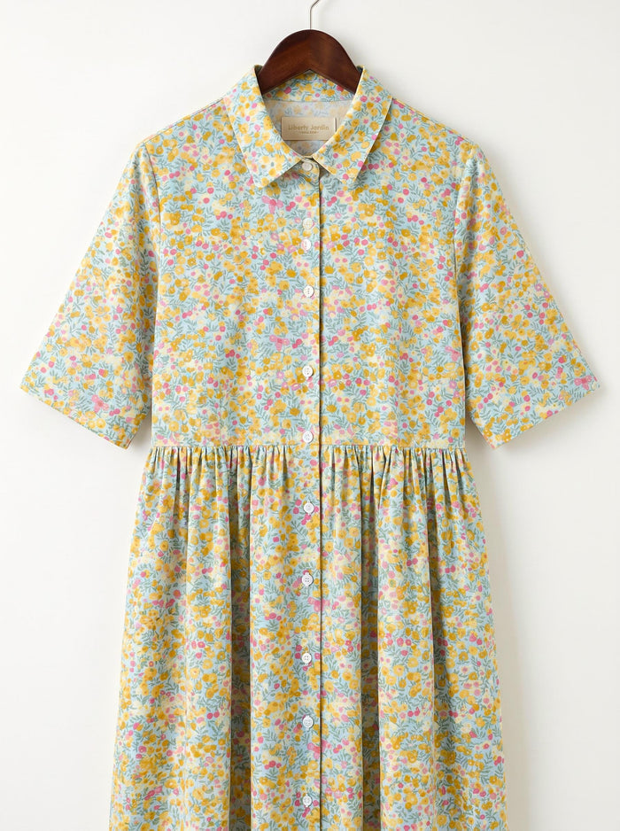 Liberty London Collared Kimono Sleeves Shirtdress, Handmade Botanical Womenswear, Sustainable Slow-fashioned Clothing, Personalised Dress