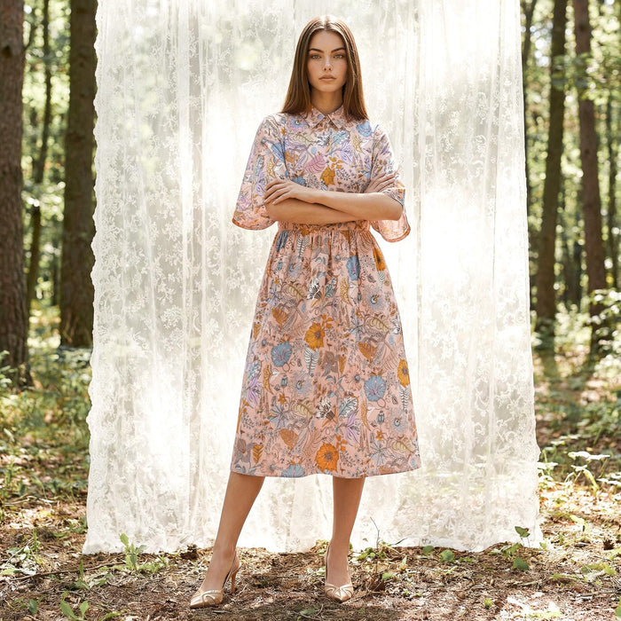 Liberty London Collared Kimono Sleeves Shirtdress, Handmade Botanical Womenswear, Sustainable Slow-fashioned Clothing, Personalised Dress