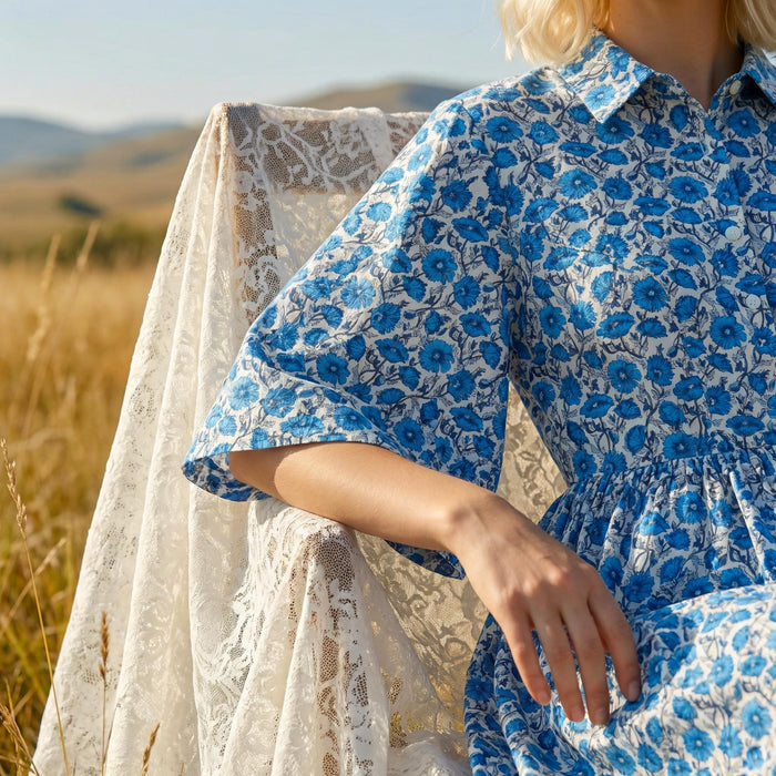 Liberty London Collared Kimono Sleeves Shirtdress, Handmade Botanical Womenswear, Sustainable Slow-fashioned Clothing, Personalised Dress