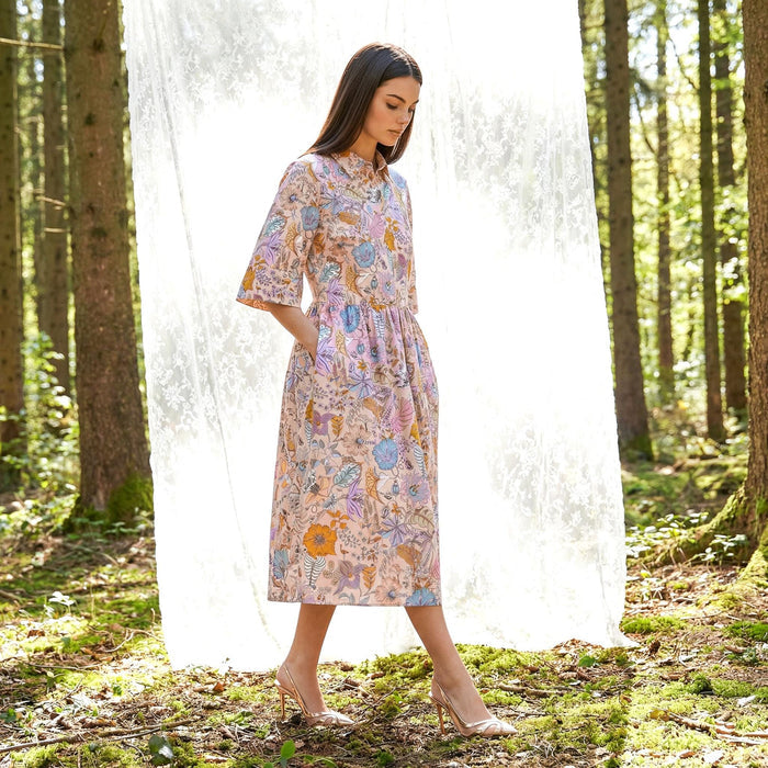 Liberty London Collared Kimono Sleeves Shirtdress, Handmade Botanical Womenswear, Sustainable Slow-fashioned Clothing, Personalised Dress
