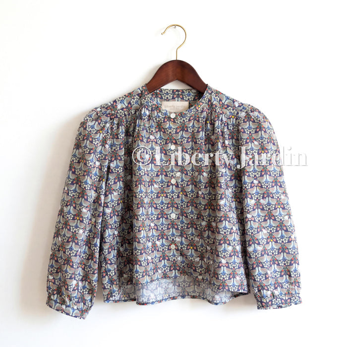 Liberty London Crop-top Blouse, Handmade Ethical-wear, Sustainable Clothing, Personalised Womenswear, Mandarin Collared Button-up Sleeves