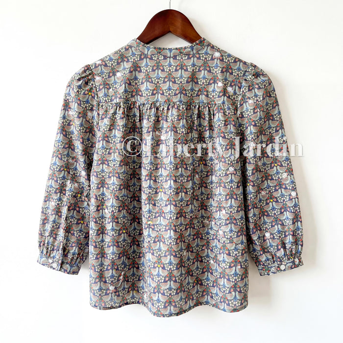 Liberty London Crop-top Blouse, Handmade Ethical-wear, Sustainable Clothing, Personalised Womenswear, Mandarin Collared Button-up Sleeves