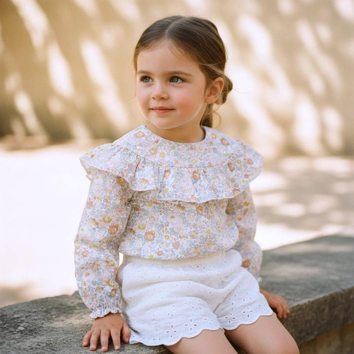 Liberty London Ditsy Floral Print Blouse, Ruffle Yoke Pastel Tana Lawn Cotton Handmade Top
