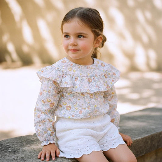 Liberty London Ditsy Floral Print Blouse, Ruffle Yoke Pastel Tana Lawn Cotton Handmade Top