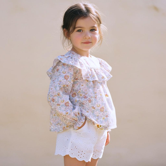 Liberty London Ditsy Floral Print Blouse, Ruffle Yoke Pastel Tana Lawn Cotton Handmade Top