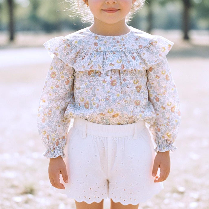 Liberty London Ditsy Floral Print Blouse, Ruffle Yoke Pastel Tana Lawn Cotton Handmade Top