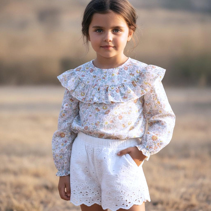 Liberty London Ditsy Floral Print Blouse, Ruffle Yoke Pastel Tana Lawn Cotton Handmade Top