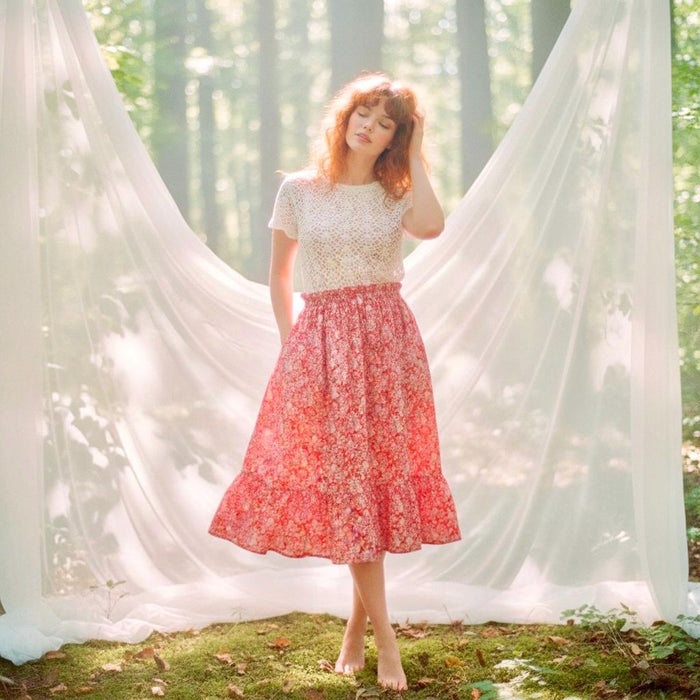 Liberty London Ditsy Floral Tiered Midi Skirt, Handmade Cotton Tana Lawn, Ruffle Waist