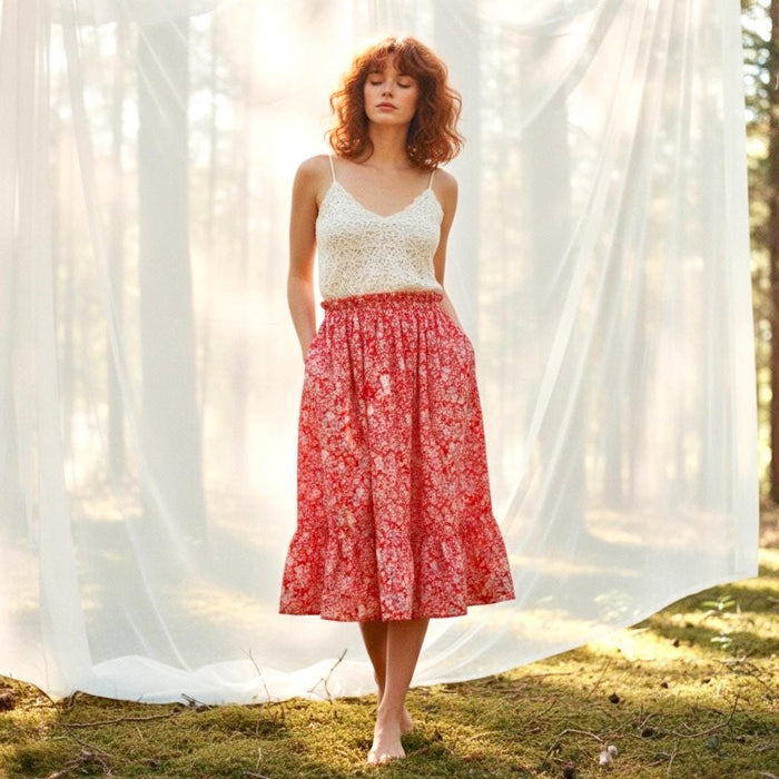 Liberty London Ditsy Floral Tiered Midi Skirt, Handmade Cotton Tana Lawn, Ruffle Waist