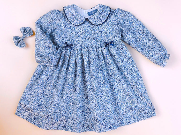 Liberty London Dress Long Sleeves Peter Pan Collar: Ditsy Floral Print, Winter Girl Dress