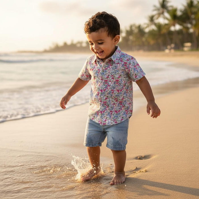 Liberty London Fabric Short Sleeve Boy Shirt: Button Up, Animal Print, Botanical Floral
