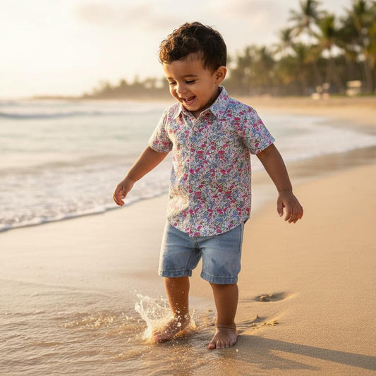 Liberty London Fabric Short Sleeve Boy Shirt: Button Up, Animal Print, Botanical Floral