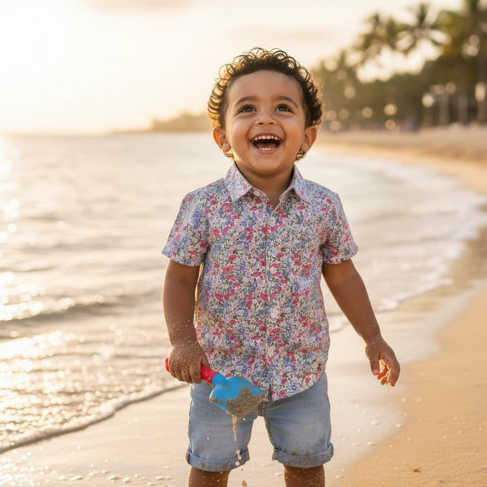 Liberty London Fabric Short Sleeve Boy Shirt: Button Up, Animal Print, Botanical Floral