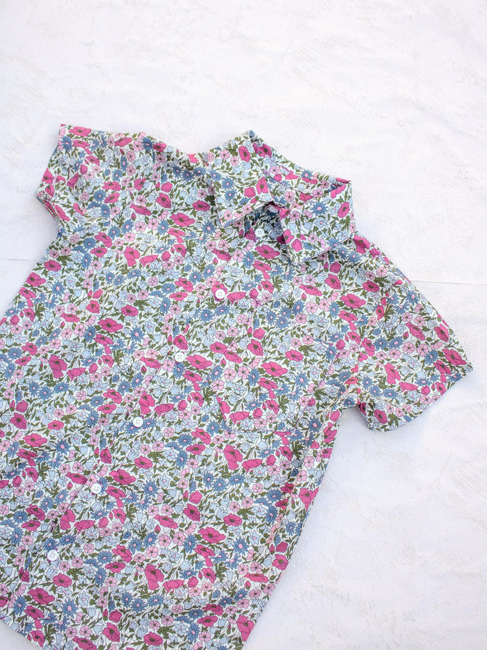 Liberty London Fabric Short Sleeve Boy Shirt: Button Up, Animal Print, Botanical Floral