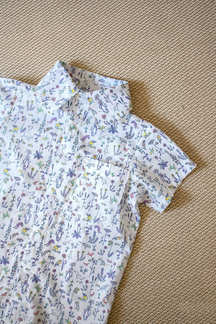 Liberty London Fabric Short Sleeve Boy Shirt: Button Up, Animal Print, Botanical Floral