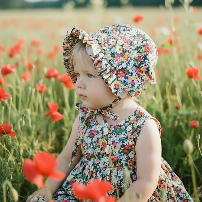 Liberty London Floral Baby Bonnet, Ruffle Brim Sun Hat