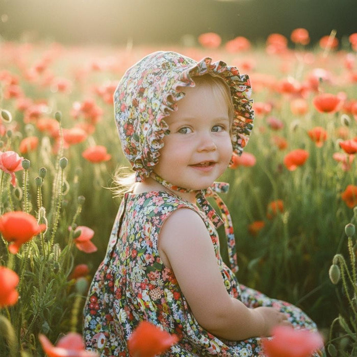 Liberty London Floral Baby Bonnet, Ruffle Brim Sun Hat