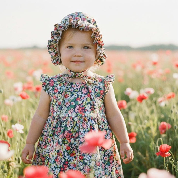 Liberty London Floral Baby Bonnet, Ruffle Brim Sun Hat