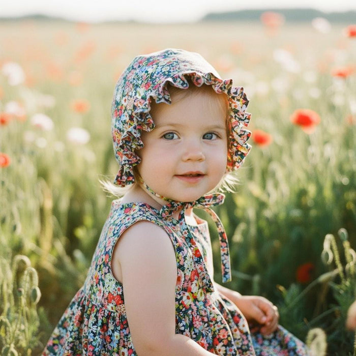 Liberty London Floral Baby Bonnet, Ruffle Brim Sun Hat