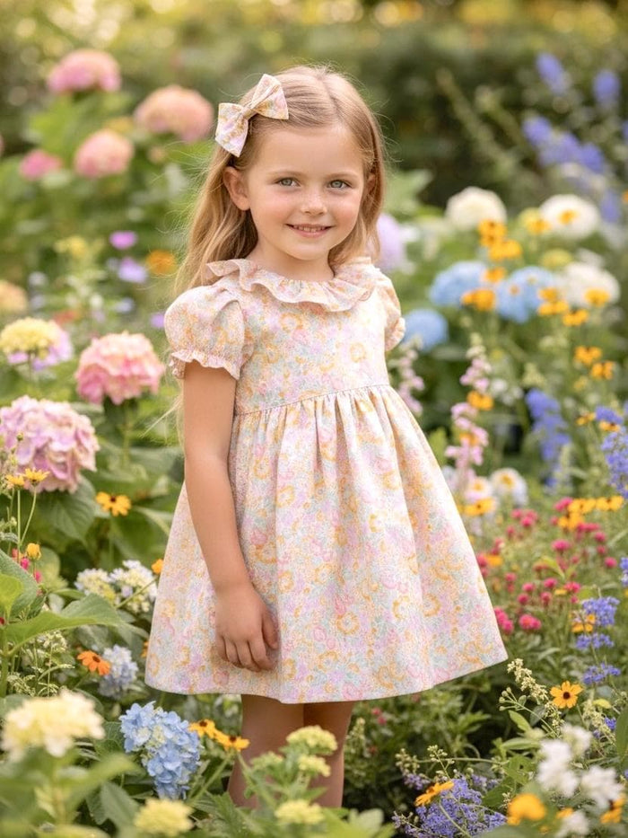 Liberty London Floral Baby Dress, Ruffle Collar, Balloon Sleeves, Size 2Y