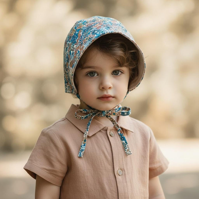 Liberty London Floral Bonnet, Reversible Brimmed Sun Hat, Handmade Cotton