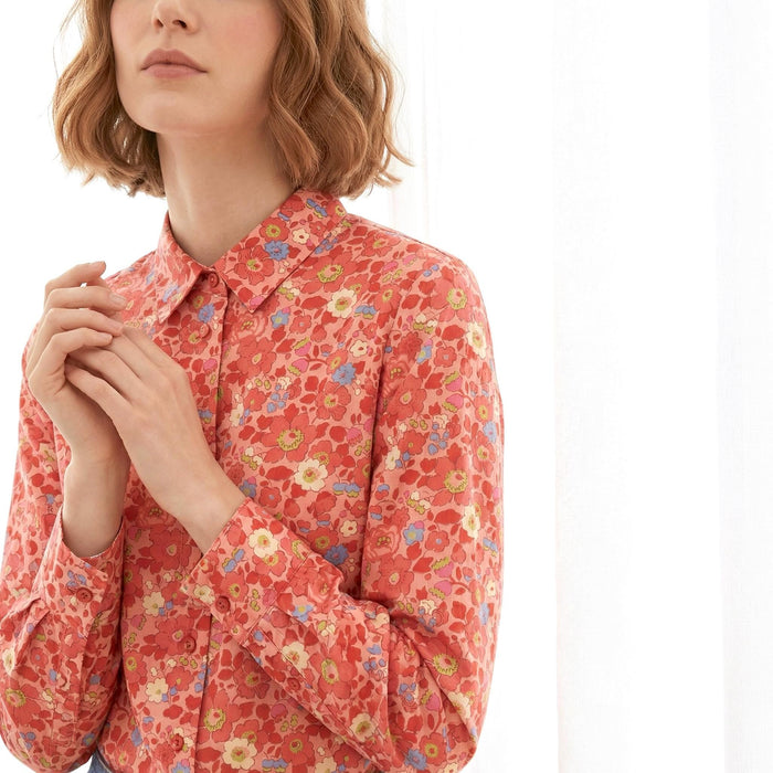 Liberty London Floral Cotton Shirt, Botanical Print Blouse, Long Sleeve Womenswear