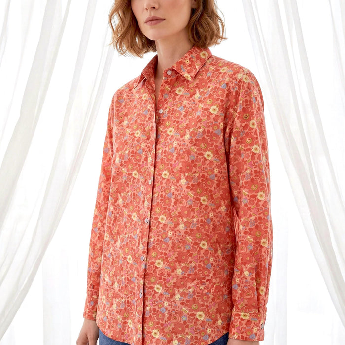 Liberty London Floral Cotton Shirt, Botanical Print Blouse, Long Sleeve Womenswear