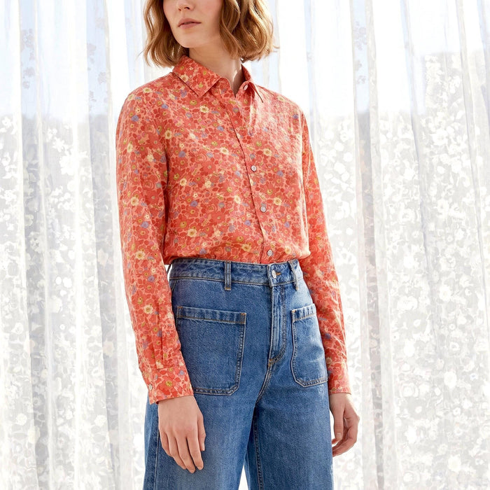 Liberty London Floral Cotton Shirt, Botanical Print Blouse, Long Sleeve Womenswear