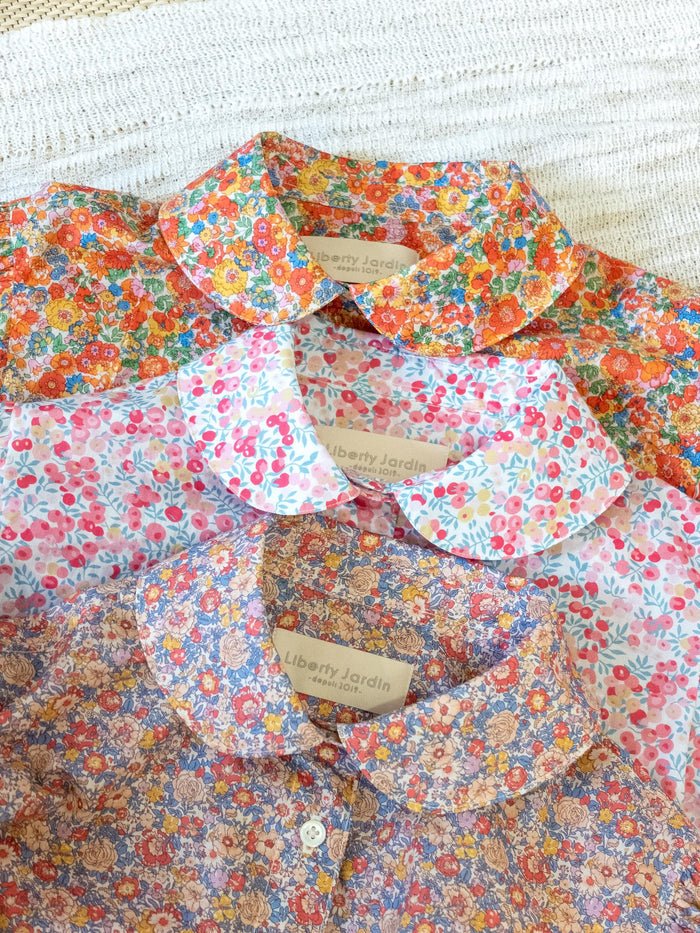 Liberty London Floral Cotton Shirt, Peter Pan Collar, Short Sleeve Top
