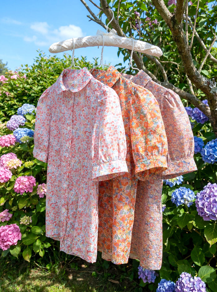 Liberty London Floral Cotton Shirt, Peter Pan Collar, Short Sleeve Top