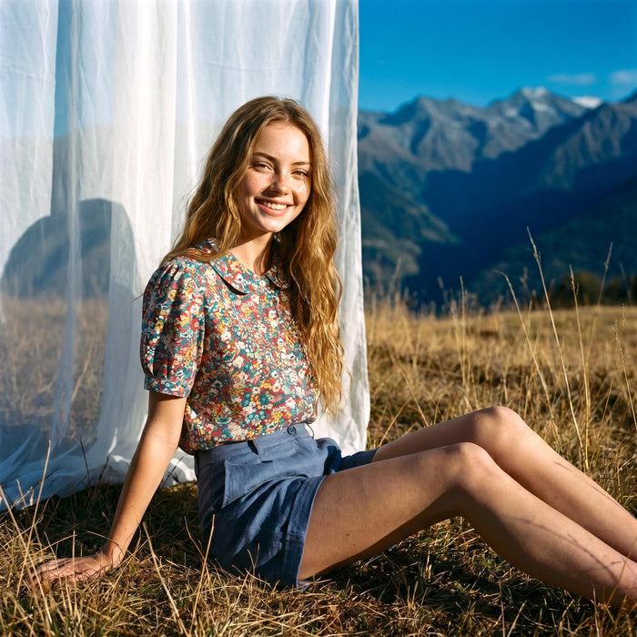 Liberty London Floral Cotton Shirt, Peter Pan Collar, Short Sleeves, Botanical Print Womenswear