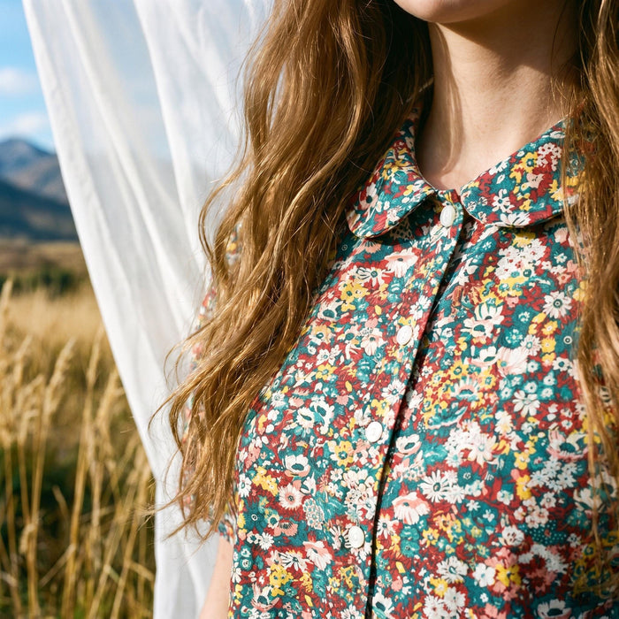 Liberty London Floral Cotton Shirt, Peter Pan Collar, Short Sleeves, Botanical Print Womenswear