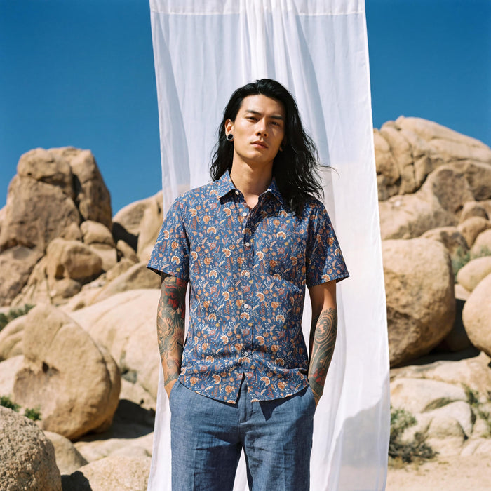 Liberty London Floral Cotton Short Sleeve Shirt, Botanical Print Menswear Chemise