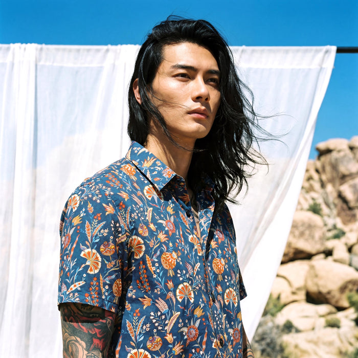 Liberty London Floral Cotton Short Sleeve Shirt, Botanical Print Menswear Chemise