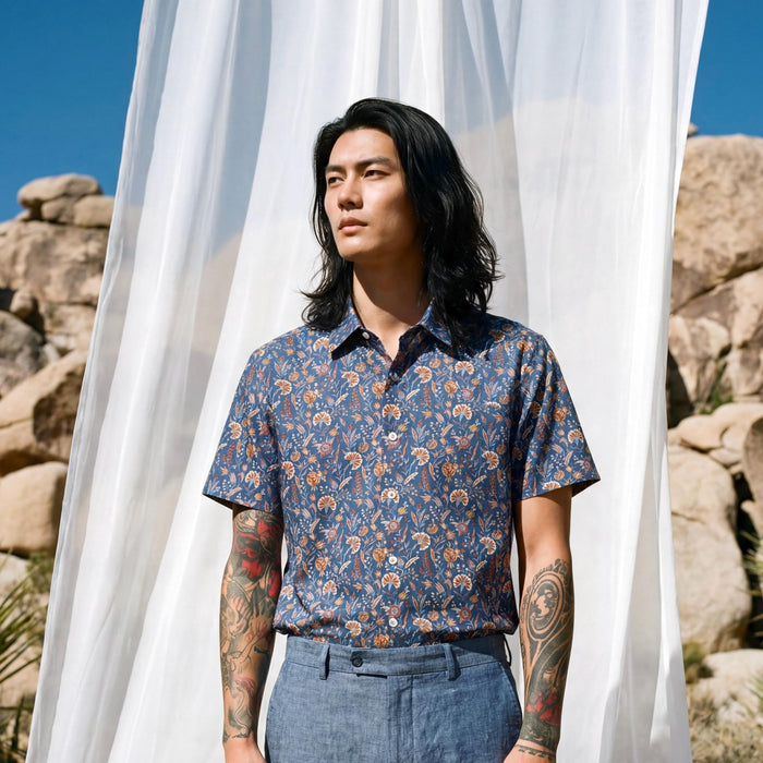 Liberty London Floral Cotton Short Sleeve Shirt, Botanical Print Menswear Chemise