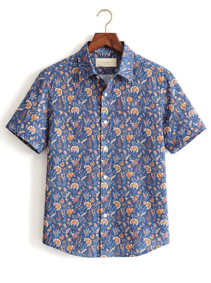 Liberty London Floral Cotton Short Sleeve Shirt, Botanical Print Menswear Chemise