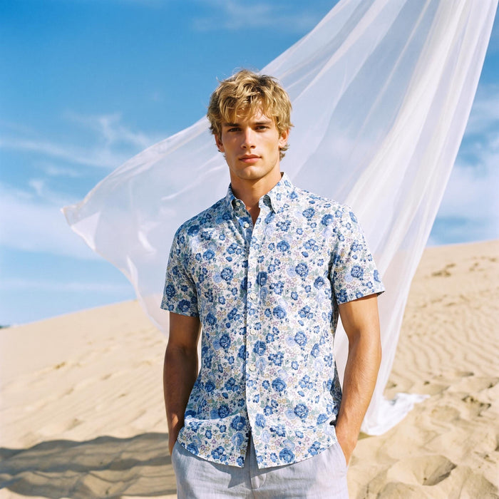 Liberty London Floral Cotton Short Sleeve Shirt, Menswear Botanical Floral Print Chemise, Personalised Clothing