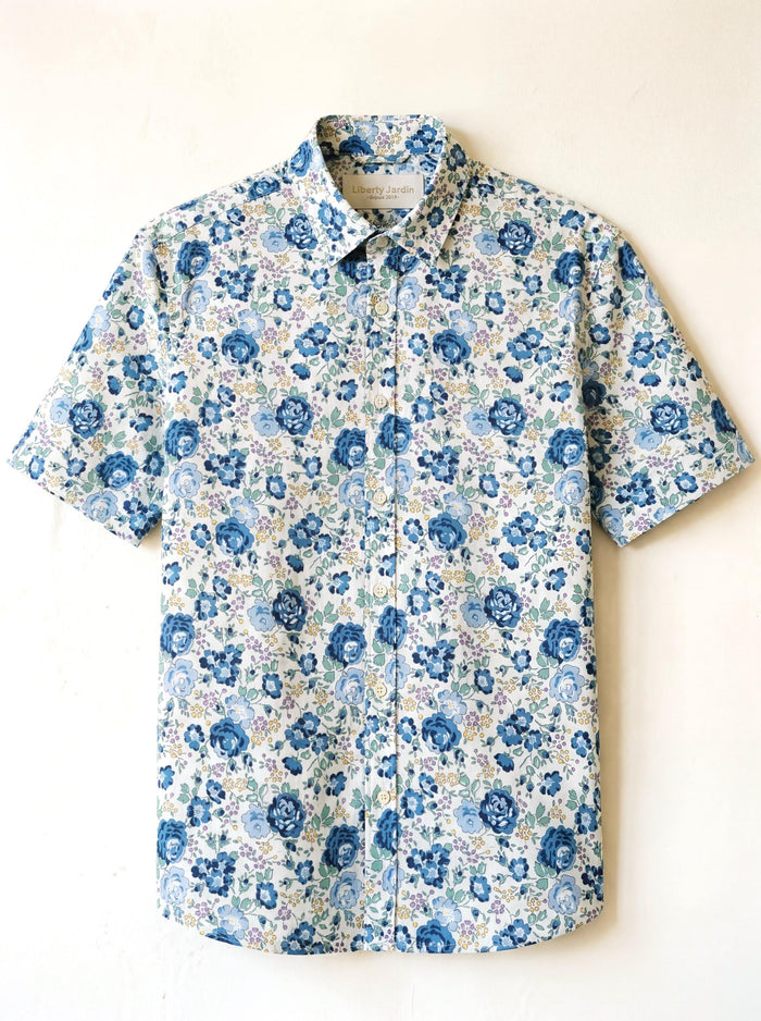 Liberty London Floral Cotton Short Sleeve Shirt, Menswear Botanical Floral Print Chemise, Personalised Clothing