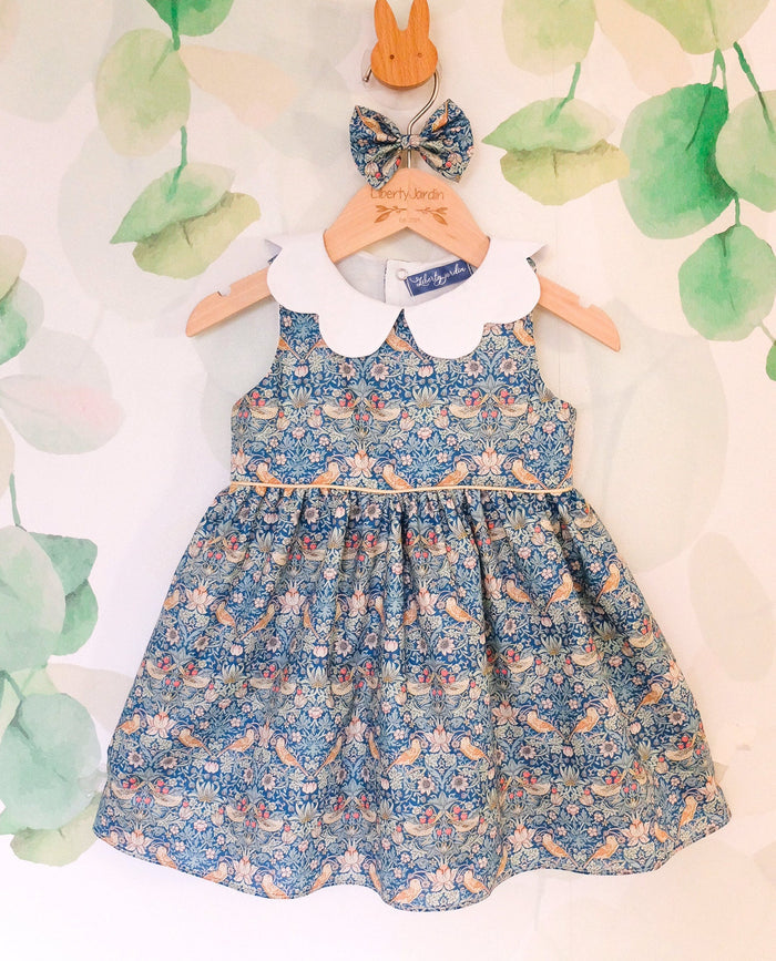 Liberty London Floral Girl Dress: English Cotton Summer Sun Dress, Scalloped Collar