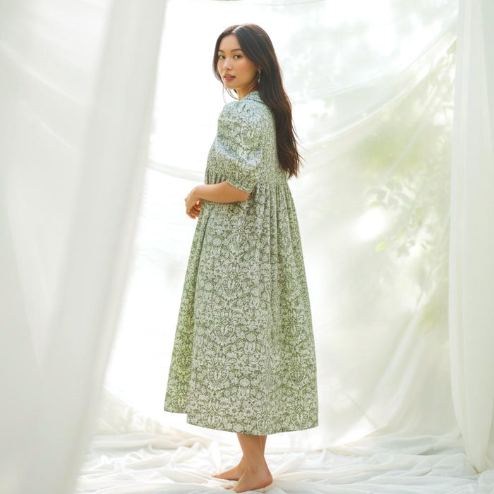 Liberty London Floral Midi Dress, Smock Silhouette, Puffed Sleeves, 100% Cotton Tana Lawn