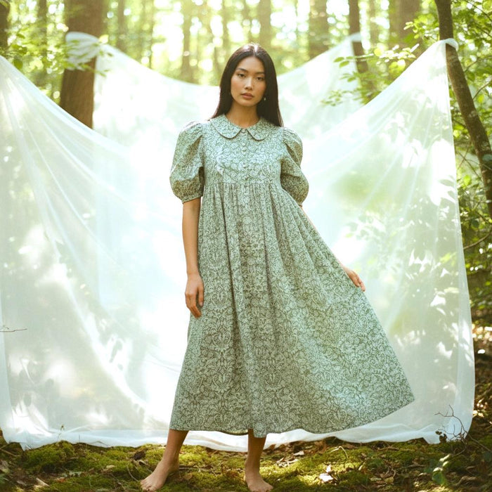Liberty London Floral Midi Dress, Smock Silhouette, Puffed Sleeves, 100% Cotton Tana Lawn