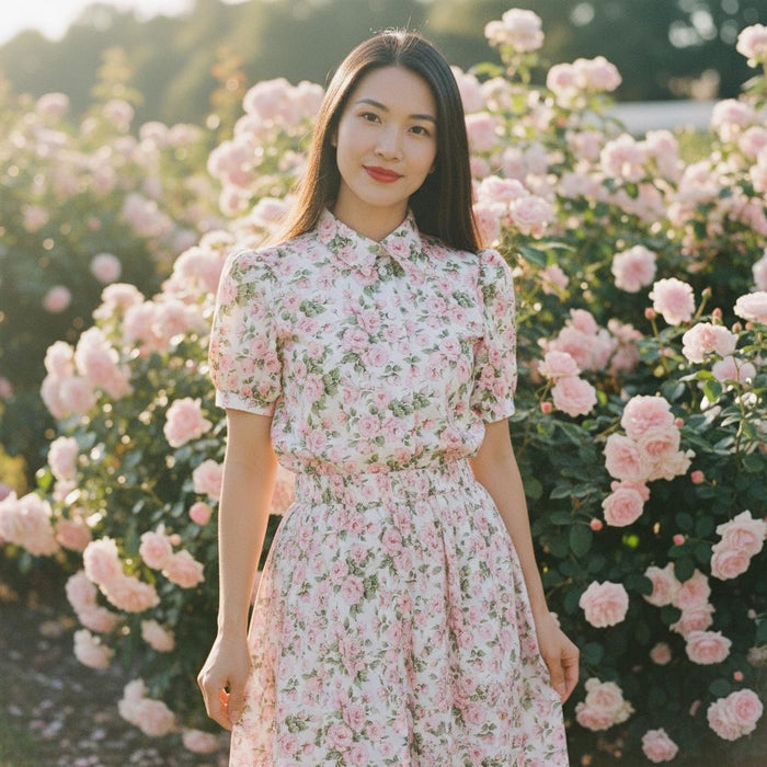 Liberty London Floral Midi Skirt, Pink Rose Print Cotton Lawn, Handmade