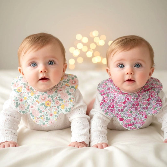 Liberty London Floral Print Bib Set, Pink Beige Disty Handmade Drool Catcher, Burping Cloth