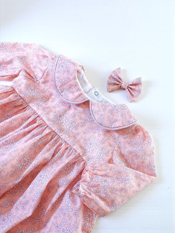 Liberty London Floral Print Bubble Playsuit: Long Sleeve Romper, Peter Pan Collar