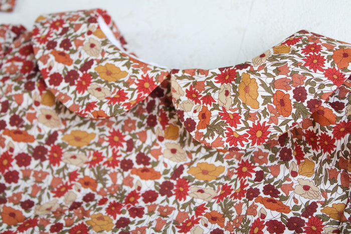 Liberty London Floral Print Bubble Playsuit: Long Sleeve Romper, Peter Pan Collar